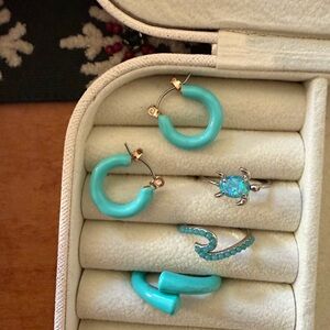 Pura Vida Neon Wave Ring and Pura Vida Opal Turtle Ring + Turquoise Jewelry Set